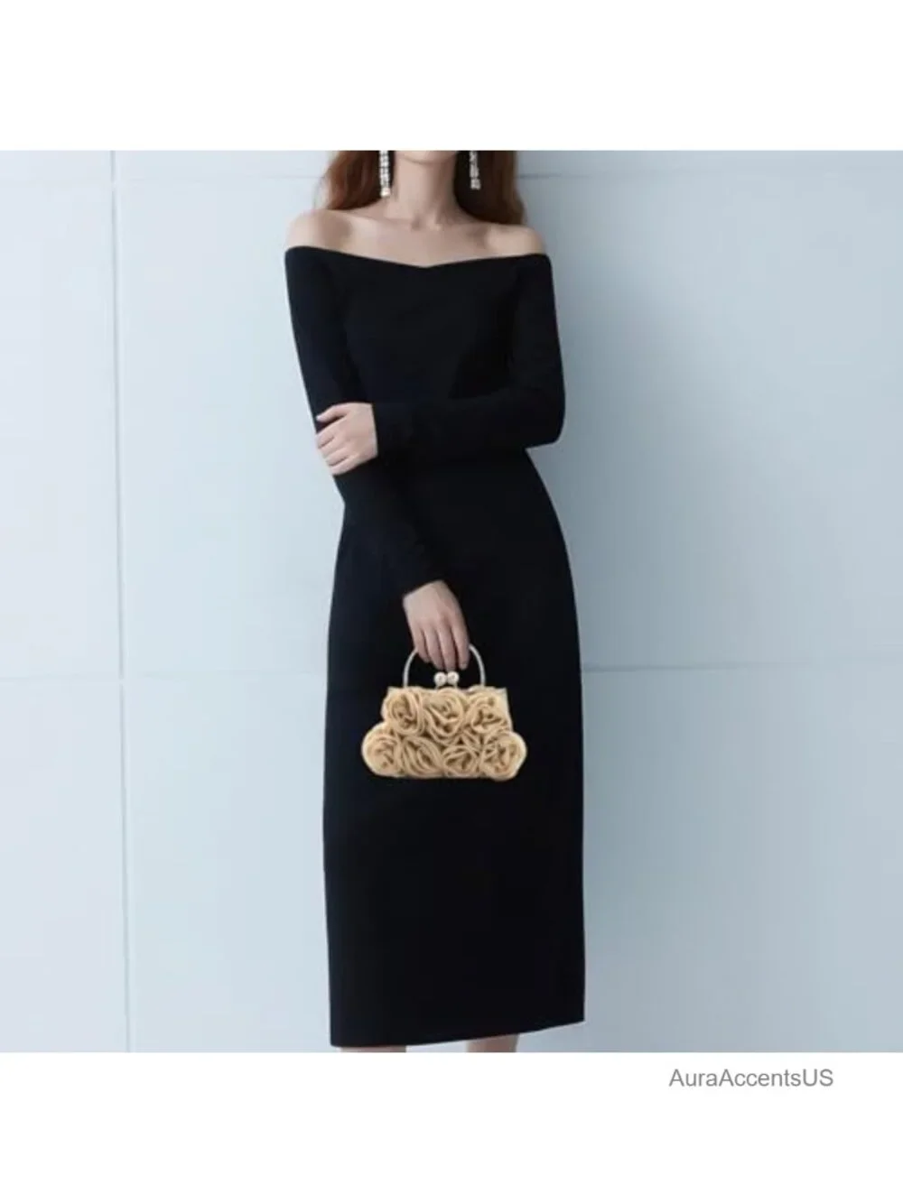 Satin Floral Evening Clutch with Detachable Chain Strap